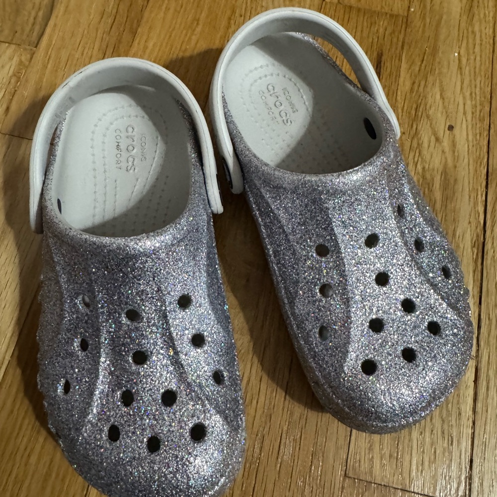 CROCS Kids Sparkly Clogs - Silver Glitter - size 13